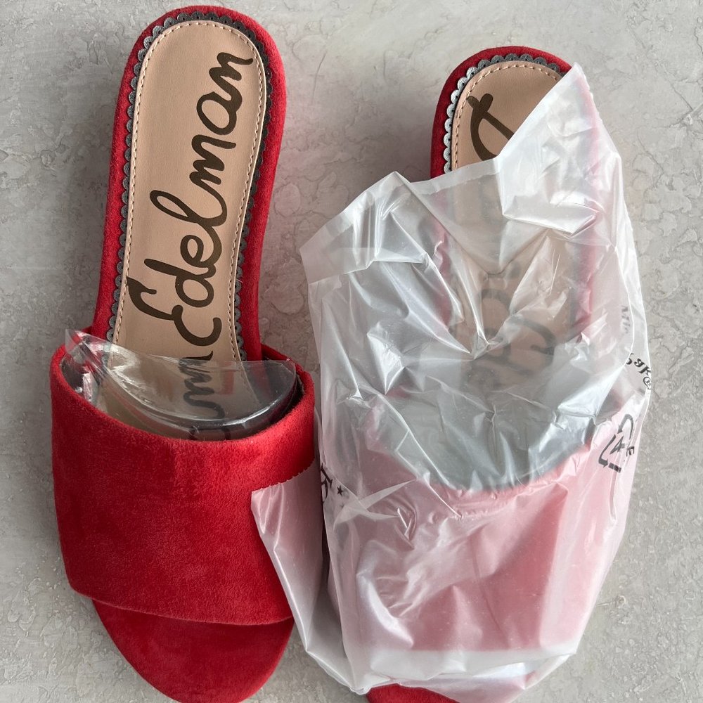 NIB Sam Eldelman Red "Liliana" Suede Slides sz 8